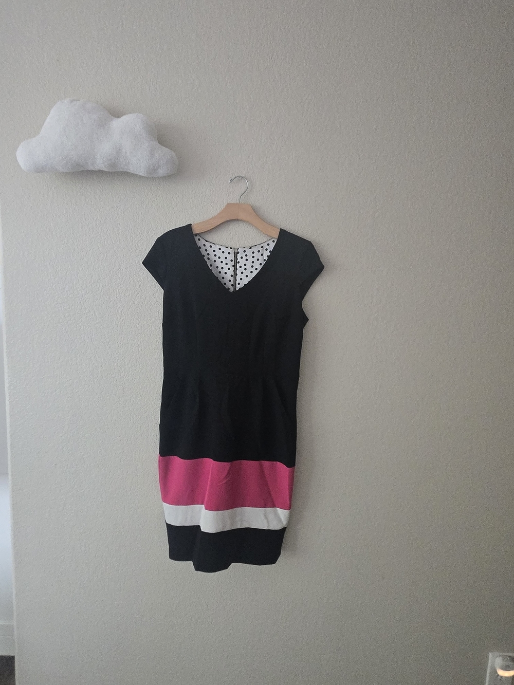 Black Pink White Colorblock Polka Dot Sheath Dress Exposed Zipper